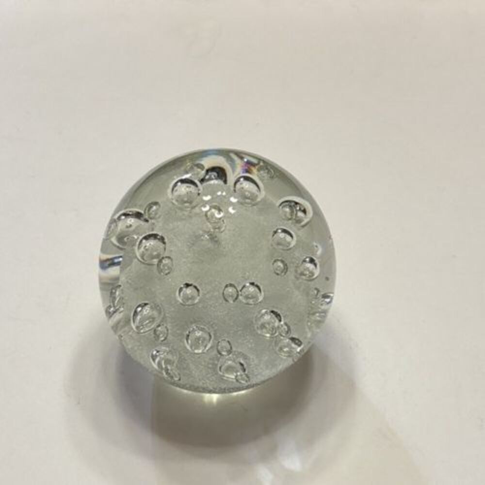 Vintage Large Hand Blown Clear Art Glass Paperweight Bubble Design